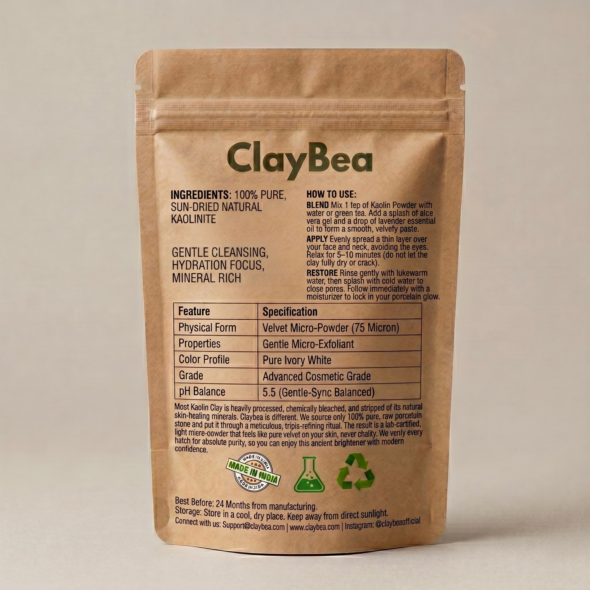 ClayBea® Ritual Duo Pack – Natural Multani Mitti & White Kaolin Clay