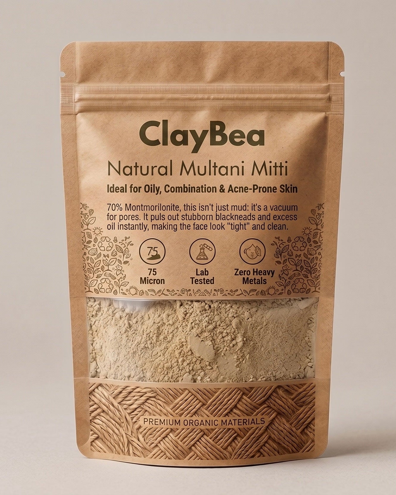Kraft paper stand-up pouch with the rectangular transparent window